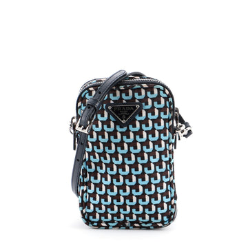 Prada Zip Phone Holder Crossbody Bag Printed Tessuto