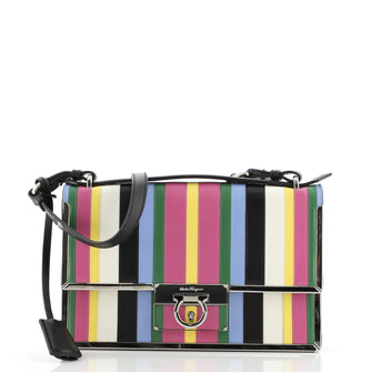 Salvatore Ferragamo Aileen Shoulder Bag Striped Leather Medium