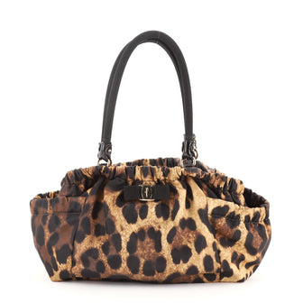 Salvatore Ferragamo Double Pocket Bow Tote Printed Nylon Medium
