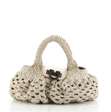 Salvatore Ferragamo Gancini Flap Tote Woven Leather Small