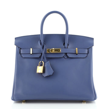 Hermes Birkin Handbag Blue Swift with Gold Hardware 25