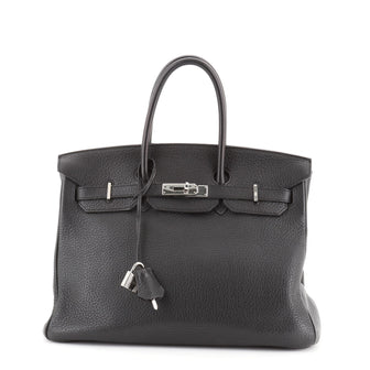 Hermes Birkin Handbag Black Clemence with Palladium Hardware 35