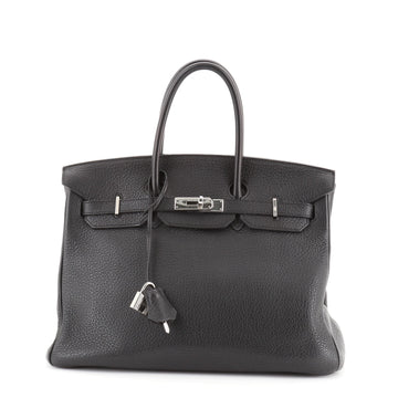 Hermes Birkin Handbag Black Clemence with Palladium Hardware 35