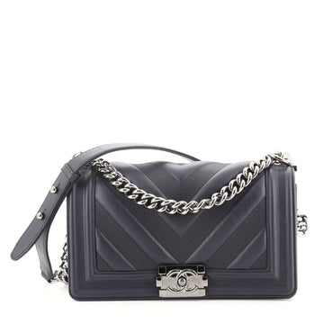Chanel Boy Flap Bag Perforated Chevron Lambskin Old Medium
