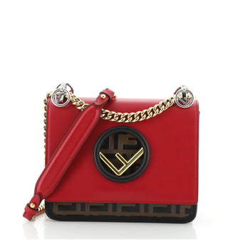 Fendi Kan I F Shoulder Bag Leather with Zucca Embossed Detail Small