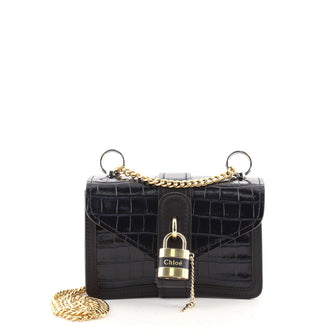 Chloe Aby Shoulder Bag Crocodile Embossed Leather Small