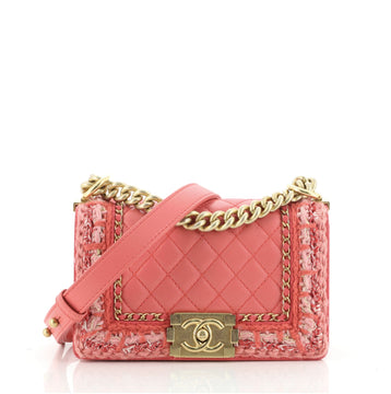 Chanel Jacket Boy Flap Bag Quilted Lambskin with Tweed Small