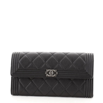 Chanel Boy Flap Wallet Quilted Leather Long
