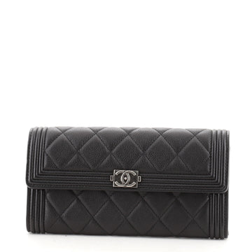 Chanel Boy Flap Wallet Quilted Leather Long