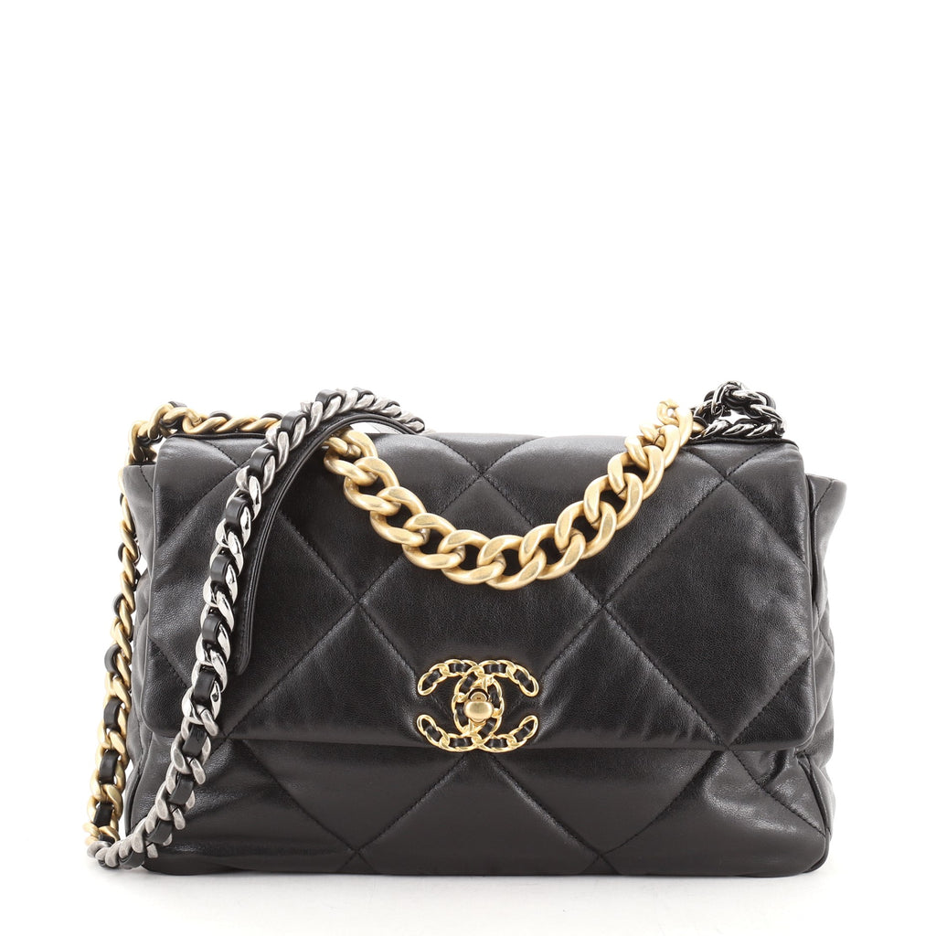 Chanel 19 Flap Bag Quilted Goatskin Large Black 619831