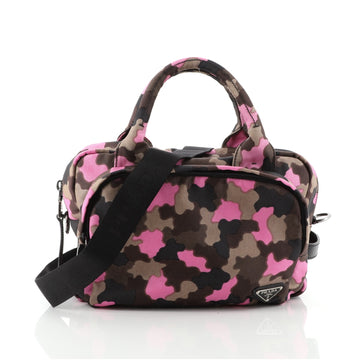 Prada Convertible Zip Around Satchel Printed Canvas Small