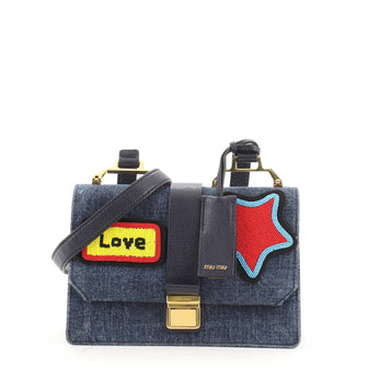 Miu Miu Madras Shoulder Bag Beaded Denim Small