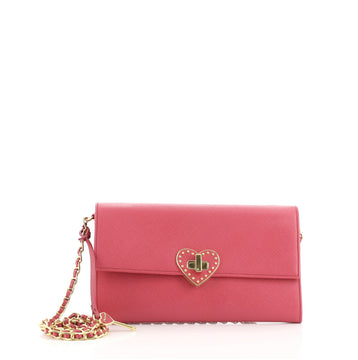 Prada Heart Wallet on Chain Saffiano Leather