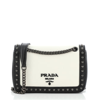 Prada Chain Flap Bag Studded Glace Calf Small