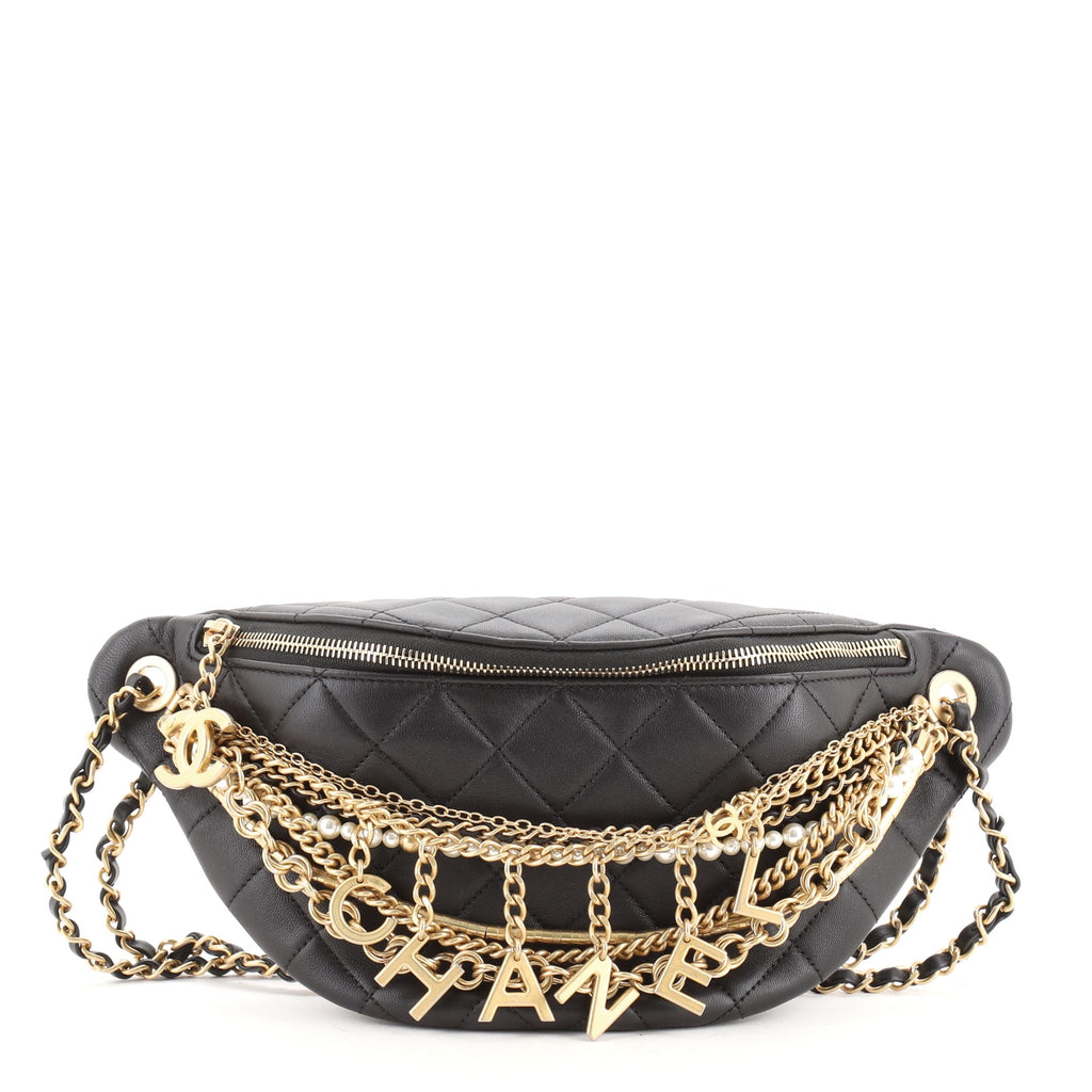 CHANEL Lambskin Quilted All About Chains Waist Belt Bag Black - Janet  Mandell