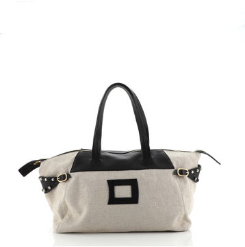 Celine Buckle Zip Shoulder Bag Canvas with Leather Large