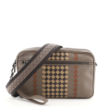 Bottega Veneta Front Zip Camera Bag Leather with Intrecciato Detail Medium
