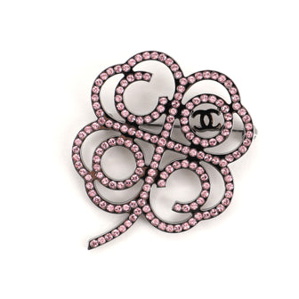 Chanel Coco Clover Brooch Crystal Embellished Metal
