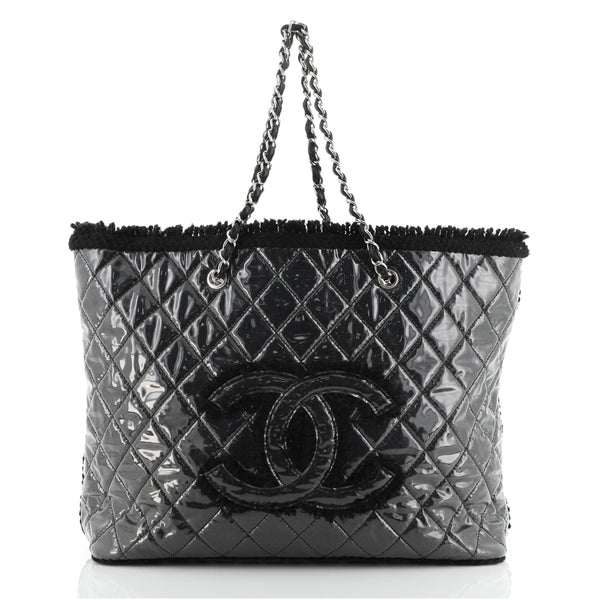 Chanel Funny Tweed Tote Quilted Vinyl Large Black 620531