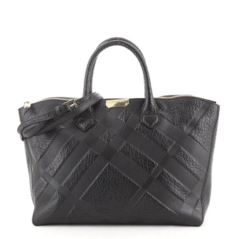Burberry Dewsbury Convertible Tote Check Embossed Leather Medium