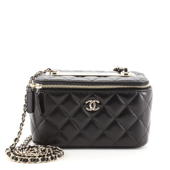 Trendy CC Vanity Case with Chain Quilted Lambskin Small
