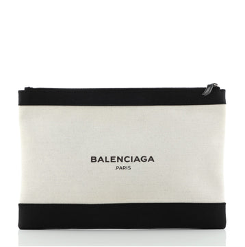 Balenciaga Navy Zip Pouch Canvas and Leather Large