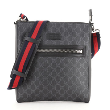 Gucci Web Strap Front Zip Messenger Bag GG Coated Canvas Medium