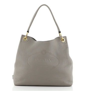 Prada Embossed Logo Hobo Vitello Daino Medium