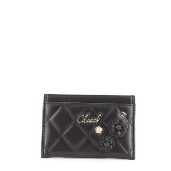 Chanel Card Holder Quilted Lambskin with Camellia Applique