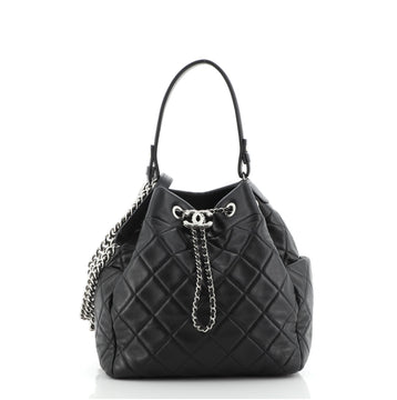 Chanel CC Chain Drawstring Bucket Bag Quilted Lambskin Small
