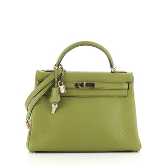 Hermes Kelly Handbag Green Togo with Gold Hardware 32