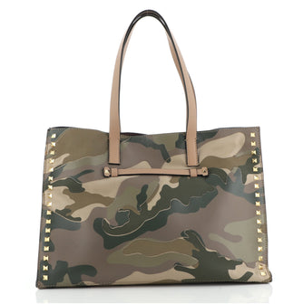 Valentino Rockstud Open Tote Camo Leather and Canvas Medium