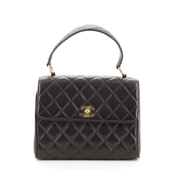 Chanel Vintage Classic Top Handle Flap Bag Quilted Lambskin Medium