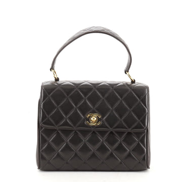 Chanel Vintage Classic Top Handle Flap Bag Quilted Lambskin Medium