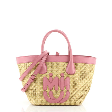 Miu Miu Logo Convertible Tote Straw with Leather Small