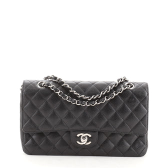 Chanel Vintage Classic Double Flap Bag Quilted Caviar Medium