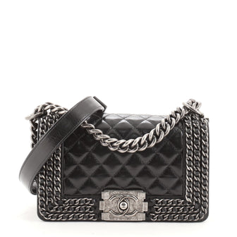 Chanel Chained Boy Flap Bag Quilted Glazed Calfskin Small