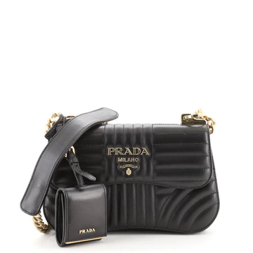 Prada Curved Flap Chain Shoulder Bag Diagramme Quilted Leather Small