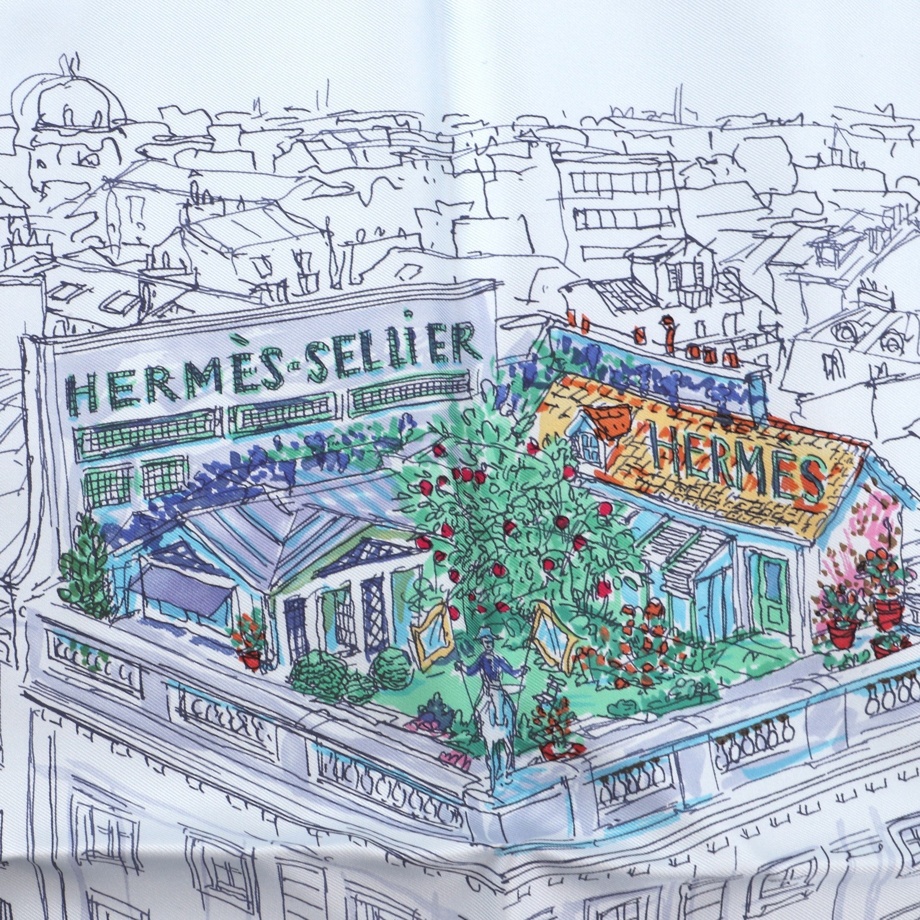 Hermes Jardin Sur Le Toit Gavroche Scarf Printed Silk 45 Blue 62141161