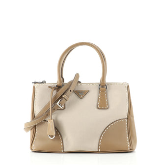 Prada Double Zip Convertible Tote Stitched City Calf and Canvas Small