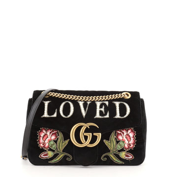 Gucci GG Marmont Flap Bag Embroidered Matelasse Velvet Medium