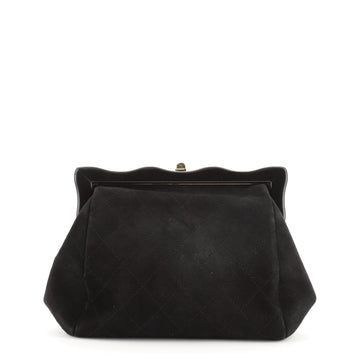 Chanel Vintage Frame Clutch Quilted Suede Medium