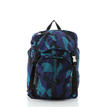 Prada Double Buckle Backpack Printed Tessuto Large