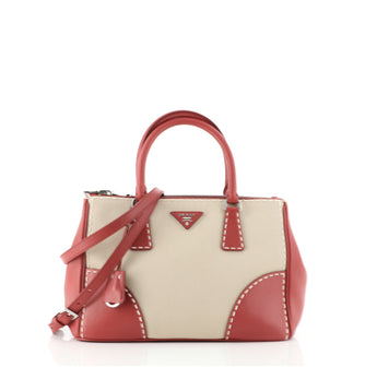 Prada Double Zip Convertible Tote Stitched City Calf and Canvas Small