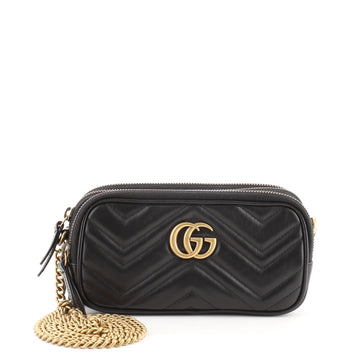 Gucci GG Marmont Triple Zip Chain Bag Matelasse Leather Mini