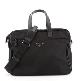 Prada Convertible Front Zip Briefcase Tessuto with Saffiano Leather Large