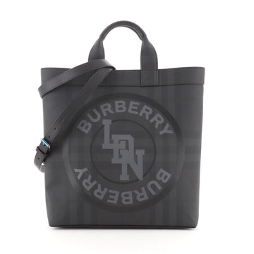 Burberry Logo Graphic Convertible Tote London Check Coated Canvas Large