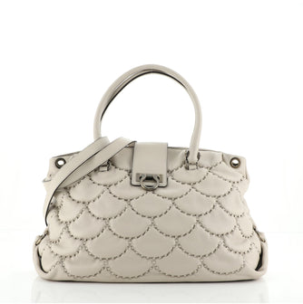 Salvatore Ferragamo Gancio Lock Convertible Satchel Stitched Leather Large