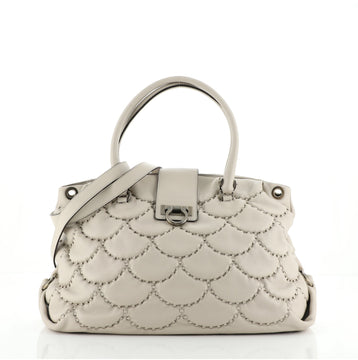 Salvatore Ferragamo Gancio Lock Convertible Satchel Stitched Leather Large