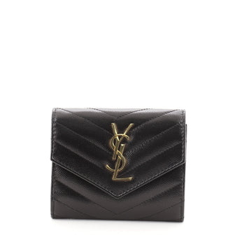 Saint Laurent Classic Monogram Trifold Wallet Matelasse Chevron Leather